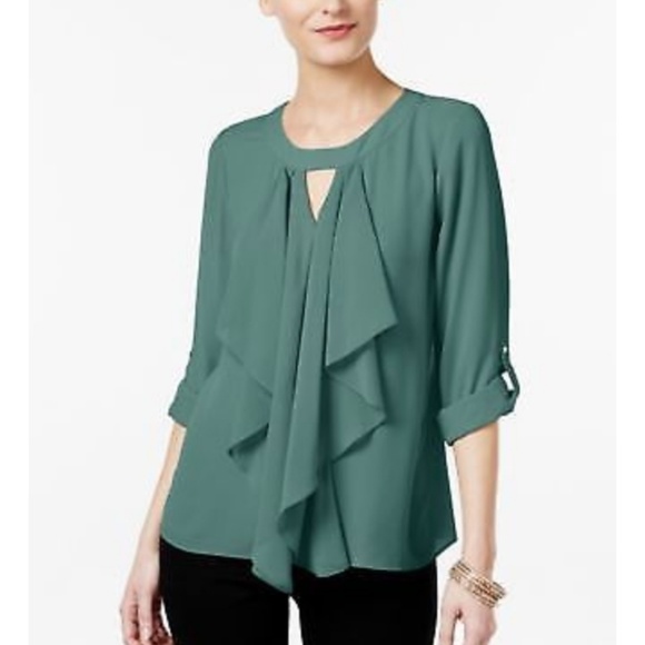 Thalia Sodi Tops - NWT Thalia Sodi Ruffle Front Blouse L Green